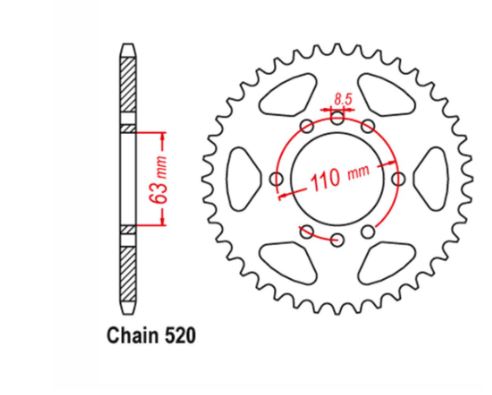 REAR SPROCKET - STEEL 42T 520P