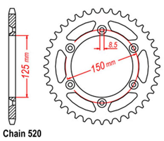 REAR SPROCKET - STEEL SUITS KTM/HUSKY REAR HUB 520 CHAIN