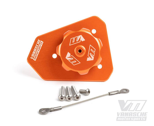 Vanasche Motorsports 2019 KTM 690 fuel filler neck CNC (Black or Orange)