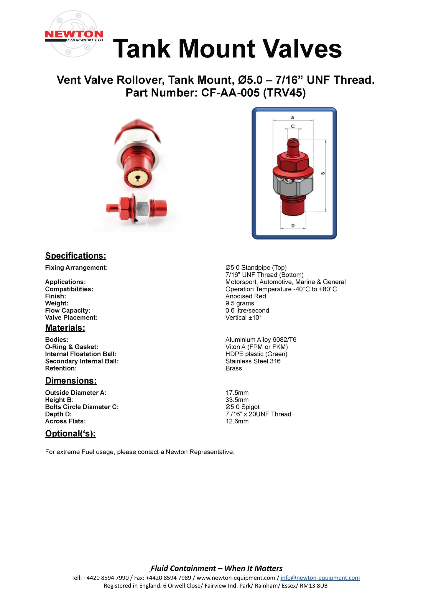 Fuel Tank breather Valve