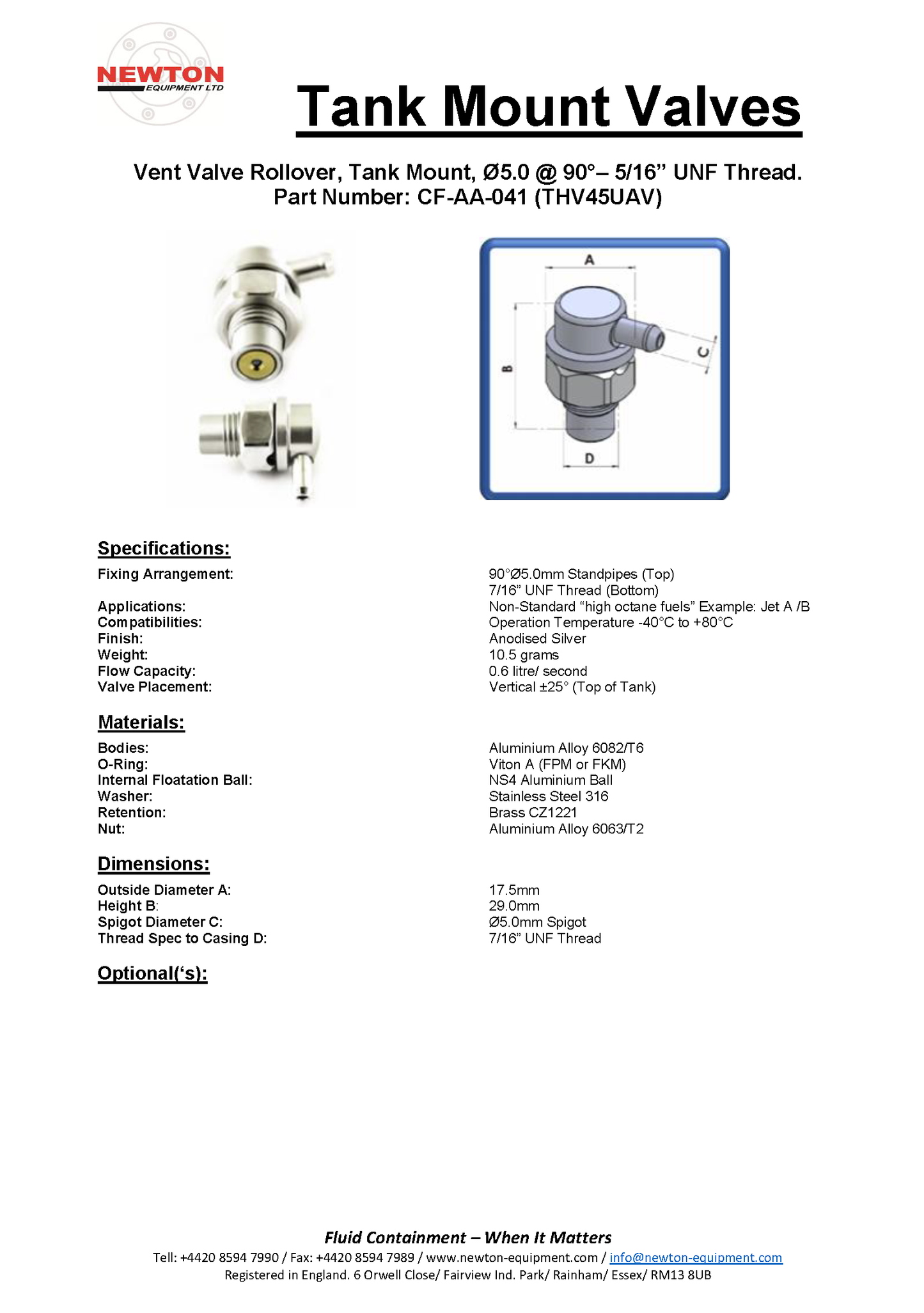 Fuel Tank breather Valve